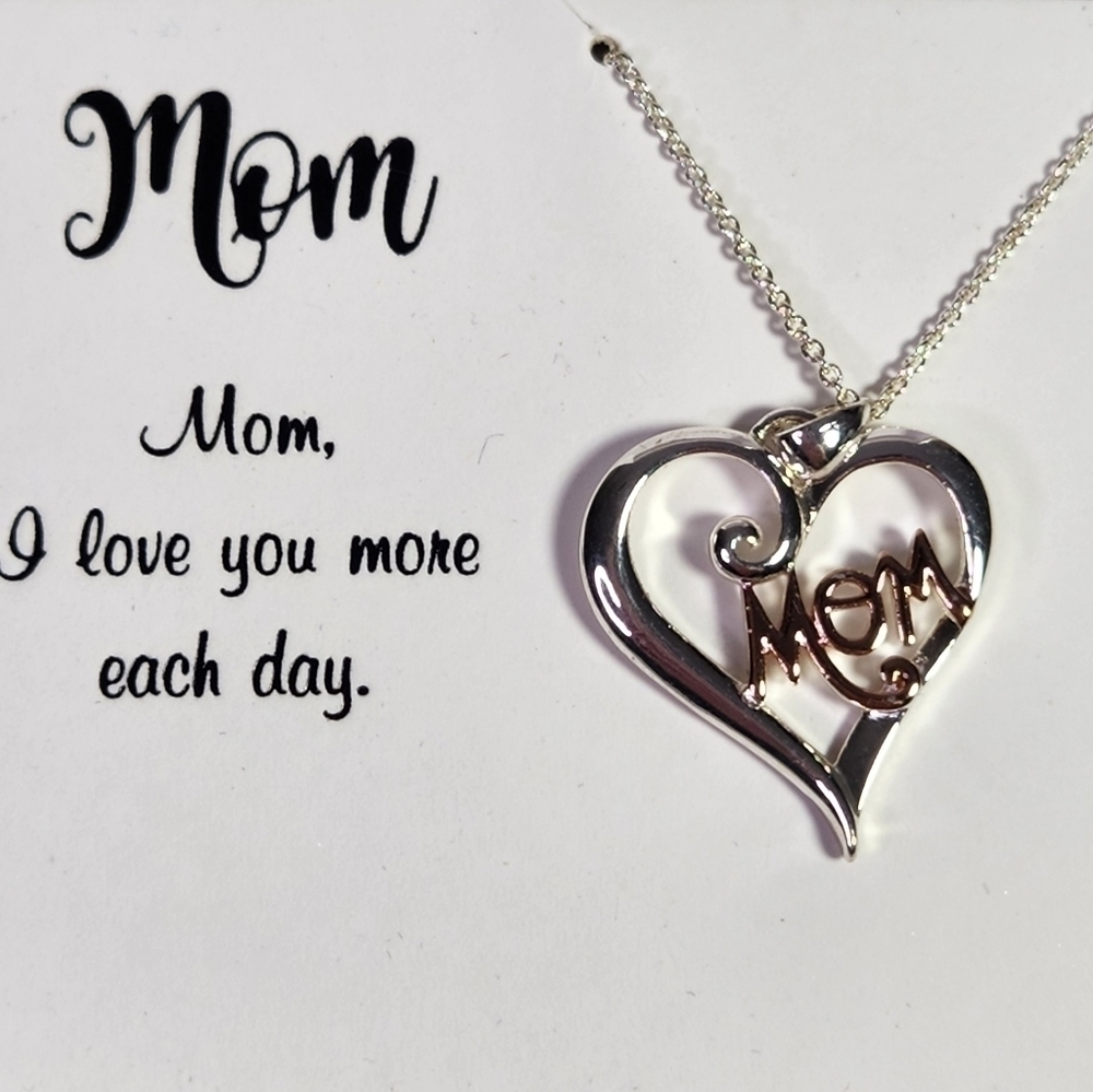 Mother's Necklace Silver Expressions Silver Plated with  Mom Heart Charm